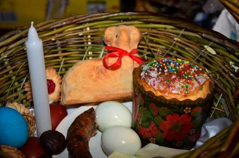 Traditional Easter Paschal wicker basket. Stock Photos