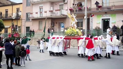 Traditional easter procession of Risen Christ, Leonforte Stock Footage 111508708
