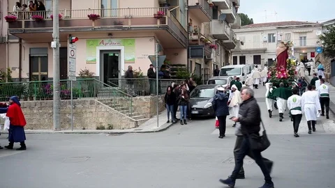 Traditional easter procession of Risen Christ, Leonforte Stock Footage 111509076