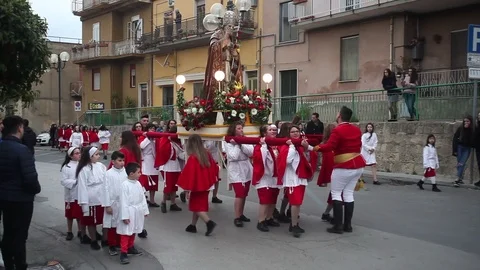 Traditional easter procession of Risen Christ, Leonforte Stock Footage 111509300