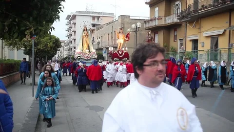 Traditional easter procession of Risen Christ, Leonforte Stock Footage 111509397
