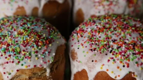 Traditional easter sweet bred on rotate table close-up. Stock Footage 81351408