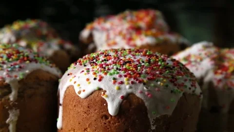 Traditional easter sweet bred on rotate table close-up. Video stock 81351409