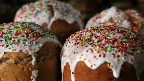 Traditional easter sweet bred on rotate table close-up. Stock Footage 81351412