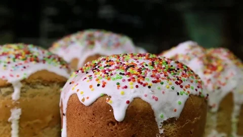 Traditional easter sweet bred on rotate table close-up. Stock Footage 81351415