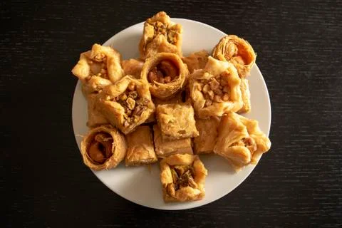 Traditional eastern assorted baklava. Top view. Baklawa mix Stock Photos