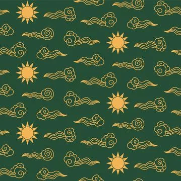 Traditional eastern clouds, sun seamless pattern Stock Illustration
