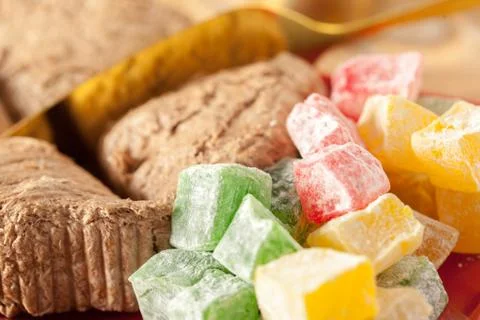 Traditional eastern desserts on the table Stock Photos