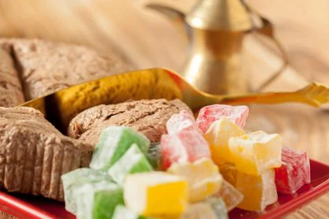Traditional eastern desserts on the table Stock Photos