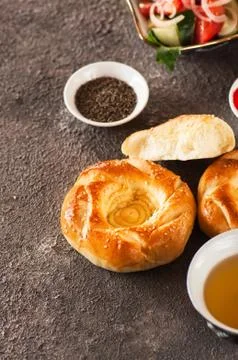 Traditional eastern round small flat bread - naan Stock Photos