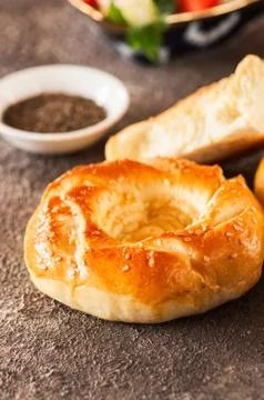 Traditional eastern round small flat bread - naan Stock Photos