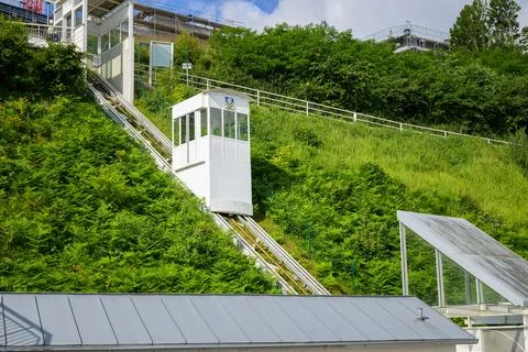 A traditional elevator going up a hill Stock Photos