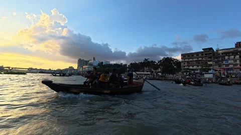Traditional Engine boot ride in Burigonga Old Dhaka  Boatman on Buriganga Stock-Footage 342366208