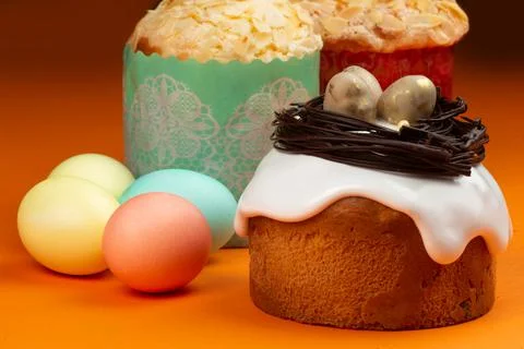 Traditional festive bread Easter cake. Stock Photos