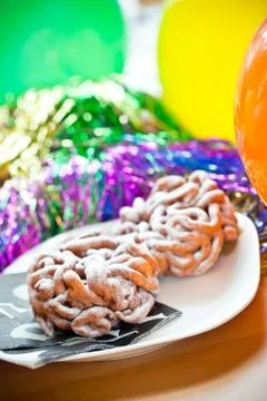 Traditional Finnish funnel cakes with balloons and streamers Stock Photos
