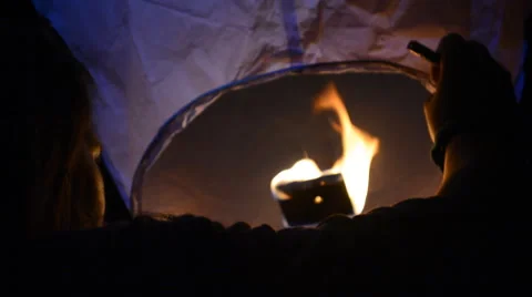 Traditional Fire Lantern, Launched by One Person Stock Footage 65015576