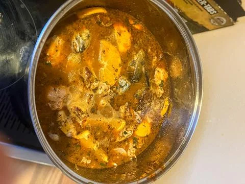 Traditional Fish Stew Served in a Rustic Bowl Stock-Fotos