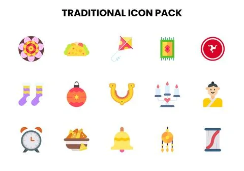 Traditional Flat Bundle Icons Pack 库存插图