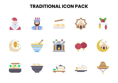 Traditional Flat Bundle Icons Pack Stock Illustration