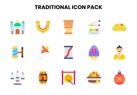 Traditional Flat Bundle Icons Pack Ilustración de archivo