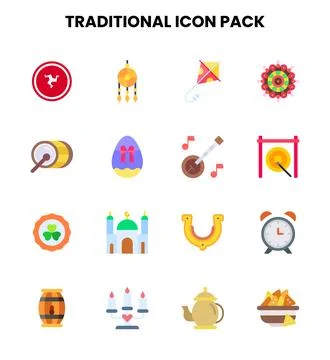 Traditional Flat Bundle Icons Pack 库存插图