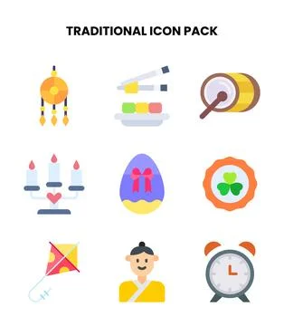 Traditional Flat Design Icons Pack 库存插图