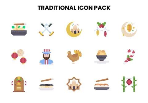 Traditional Flat Design Icons Pack Stock Illustration
