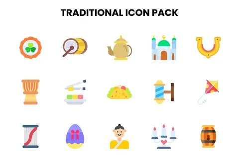 Traditional Flat Design Icons Pack Stock Illustration