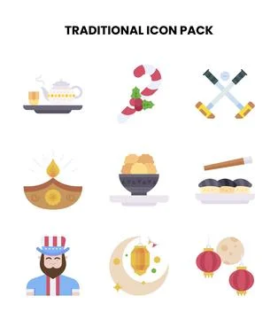 Traditional Flat UI Icons Pack Stock Illustration