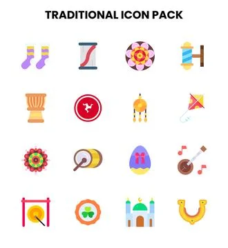 Traditional Flat UI Icons Pack Stock Illustration