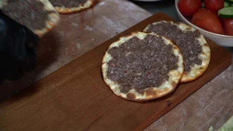 Traditional Flatbreads with Meat Stock Footage 319950957