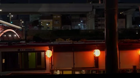 Traditional Floating Restaurant Decorated with Lanterns in Japan Stock Footage 313115883