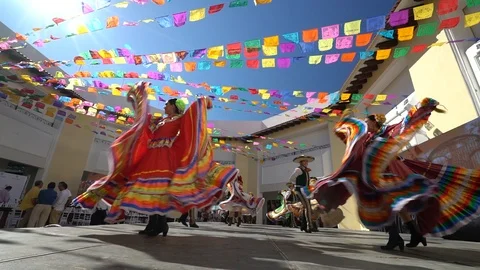 Traditional folklore dance in Mexico in beautiful dresses. Mexican culture. Stock Footage