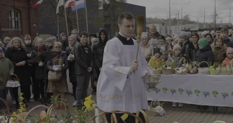 Traditional food blessing in Poland, Easter, 4K Stock Footage 183063885