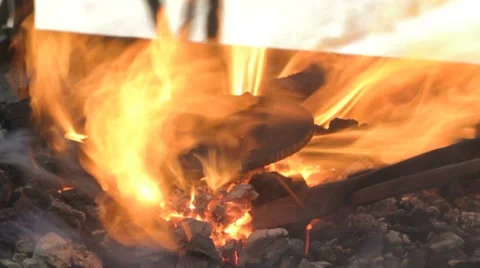 Traditional forging of wedding pair a newly-married couple at forge festival Stock-Footage 7769242
