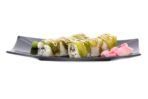 Traditional fresh japanese sushi rolls on a white Stock Photos