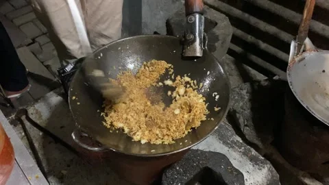 Traditional fried rice cooking process by street vendor Stock Footage 294633964