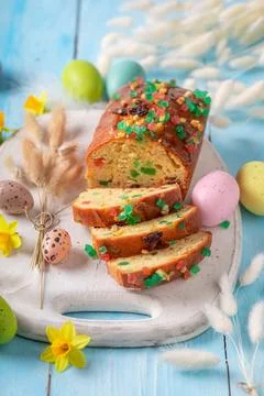 Traditional Fruitcake for Easter as tasty Easter cake. Stock Photos