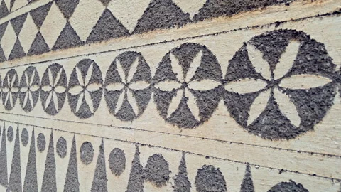 Traditional Geometric Sgraffito Wall Art Stock Footage 332487936