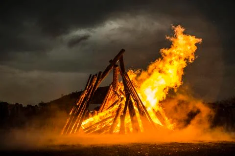 Traditional German "Easterfire" Bonfire Stock Photos