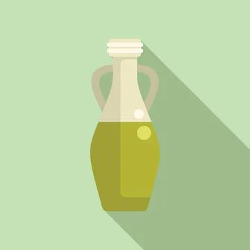 Traditional glass bottle containing fresh olive oil with long shadow Stock Illustration
