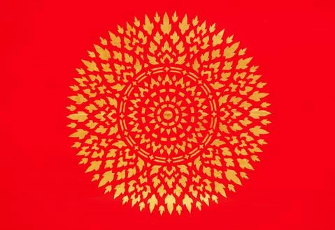 Traditional gold pattern on the ceiling in old temple. bangkok, thailand. Stock Illustration