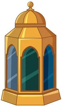Traditional Golden Arabic Lantern Vector Illustration on White Background Ilustração Stock