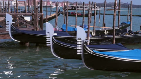 Traditional gondolas at quay Stock Footage 88329428