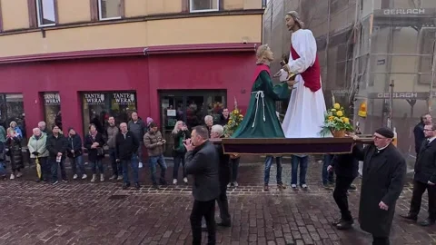 Traditional Good Friday Procession, Passion of Christ, pan, Lohr, 04/03/2026 Stock Footage 332237141