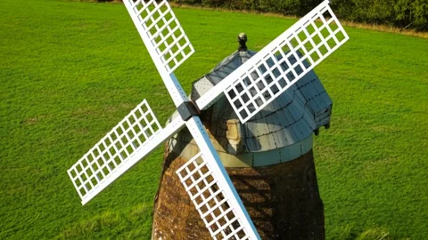 Traditional grain mill architecture in close aerial view. Historic stone Stock Footage 346812274