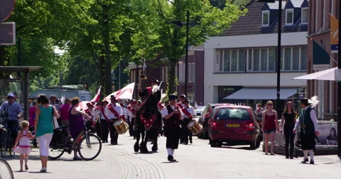 Traditional Guild marching village 4K Stock Footage 50770044