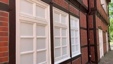 Traditional Half-Timbered Brick House Facade Stock Footage 341818047