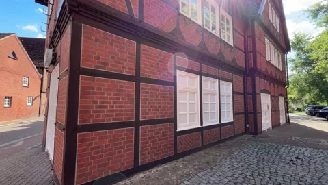 Traditional Half-Timbered House with Red Brick Walls Video stock 341818192