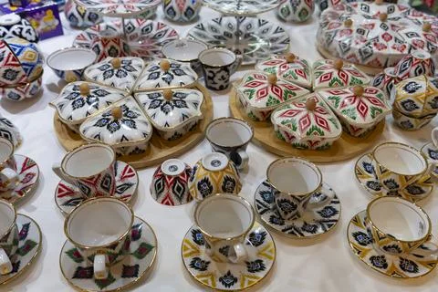 Traditional Hand Painted Ceramic Tableware Stock Photos